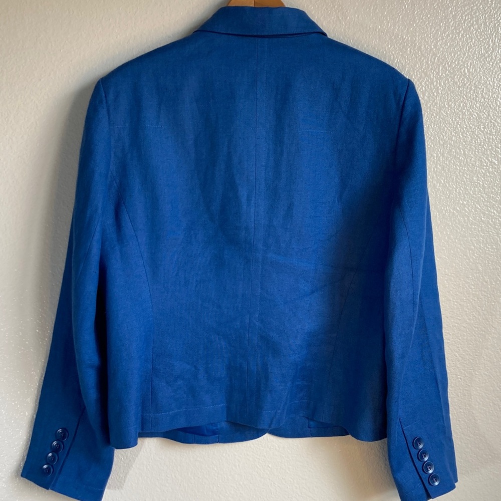Vintage 90s Talbots Petites Royal Blue Irish Linen Blazer Preppy Jacket sz 12P - Picture 7 of 12